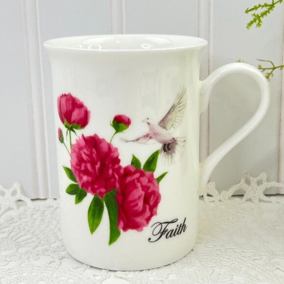Fisher Home Set of 4 Bone China Coffee Mugs Floral Christian Inspirational 8 Oz - Picture 5 of 10